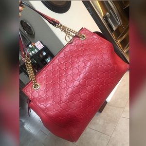 Gucci Red Shoulder Bag with Gold Accents